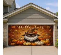 1,8 x 4 m - Motif chat Bombay - Bannière de porte de garage - Citrouille d'automne - Feuille d'érable - Décoration murale d'intérieur et d'extérieur - Décoration murale à suspendre pour photographie