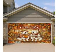 1,8 x 4 m - Motif chien des Pyrénées d'automne - Bannière de porte de garage - Forêt d'automne - Citrouille - Décoration murale d'intérieur et d'extérieur - Décoration murale à suspendre pour