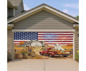 1,8 x 4 m - Motif chien des Pyrénées d'automne - Bannière de porte de garage - Pour intérieur et extérieur - Décoration murale d'intérieur et d'extérieur - Moisson de campagne - Photo de fond à