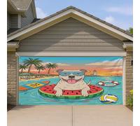 1,8 x 4 m Motif chien pitbull d'été Plage Garage Porte Bannière Couverture Couverture Coastal Puppy Beachy Natation Décoration murale Intérieur Extérieur Photographie Tropical Photo Fond Suspendu