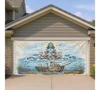 1,8 x 4 m, motif chien russell terrier nautique, océan, bannière de porte de garage, impression phare de mer d'été, décoration murale, décoration murale, photographie sous-marine, fond photo à