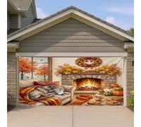 1,8 x 4 m - Motif lévrier d'automne - Bannière de porte de garage - Motif feu de camp - Décoration murale d'intérieur et d'extérieur - Décoration murale à suspendre pour photographie de ferme