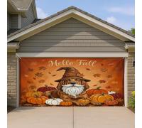 1,8 x 4 m Nain de chien de lévrier d'automne Bannière Couverture de porte de garage Citrouille Automne Feuille d'érable Porche Décoration murale Intérieur Extérieur Décor Photo Fond Photo à Suspendre