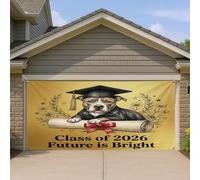 1,8 x 4 m Pitbull Dog Congrats Grad Bannière Couverture de porte de garage Impression diplôme de remise de diplôme Décoration murale d'intérieur ou d'extérieur Décoration murale pour photographie de