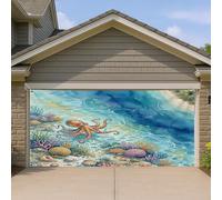 1,8 x 4 m Plage d'été Pieuvre Garage Porte Bannière Couverture Couverture Cool Ocean Coastal Marine Bain Intérieur Extérieur Art Mural Décor Mer Sous-Marine Photographie Fond À Suspendre