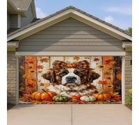 1,8 x 4 m Rustique automne St. Bernard Chien Garage Porte Bannière Couverture Couverture Automne Ferme Bois Bain Intérieur Extérieur Art Mural Décoration Cool Photographie Fond Photo à Suspendre