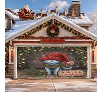 1,8 x 4 m rustique de Noël russe chat bleu russe couverture de porte de garage couverture de porte de garage de Noël en bois imprimé pomme de pin art mural décoration murale décoration de ferme