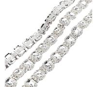 1.8cm Rectangle Glass Rhinestone Flower Chain DIY Wedding Dress Belt Diamond Strip Decorative Crystal Trim Clothing Accessories(Crystal silver,50cm)
