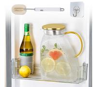 1,8L/63oz Carafe à Eau en Verre Borosilicate, Cruche en Verre pour Porte de Réfrigérateur, Pichet à Eau avec Couvercle, Carafe d'eau Verre de Réfrigérateur, Pichet VErre pour Boissons Chaudes/Froides