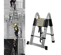 1,9 m + 1,9 m Échelle télescopique pliante en acier inoxydable antidérapante pour combles, échelle télescopique portable pour intérieur et extérieur, capacité de charge : 150 kg