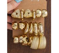 1-9 paires de boucles d'oreilles géométriques épaisses multi-tailles | Ensemble de créoles et de clous d'oreilles texturés en forme de nœud triangle ton or pour l'automne, l'hiver, le quotidien, les f