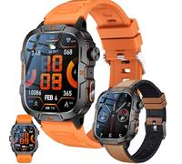 1,96" AMOLED Reloj Inteligente Hombre con Llamadas y Whatsapp, Smartwatch Militar con 123 Modos Deportivos/Ritmo Cardíaco/SpO2/Sueño, 3ATM Impermeable Reloj Smartwatch Hombre para Android iOS (Orange)