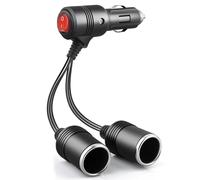 1 à 2 Rallonge Allume Cigare, Double Prise Allume-Cigare avec Interrupteur, 18AWG Splitter Câble D'extension Avec Fusible 15A, 12V/24V Adaptateur Répartiteur pour Voiture, Bateau, Moto (15CM)