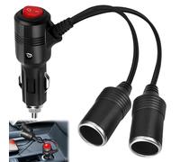 1 à 2 Rallonge Allume-Cigares, Double Allume Cigare Prise avec Interrupteur, 18AWG Y Splitter Allume Cigare Double avec Fusible 15A, 12V/24V Adaptateur Répartiteur pour Voiture, Bateau, Moto