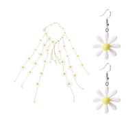 1 Accessoire Pour Cheveux Marguerite Blanche, 1 Paire De Boucles D'Oreilles Marguerite Blanche, Serre-Tête Solstice D'Été, Épingle À Cheveux Marguerite, Bandeau Floral Au Crochet Pour Femme