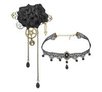 1 Accessoires Pour Cheveux Punk Et 1 Collier Punk, Accessoires Pour Cheveux Floraux, Collier En Dentelle, Bijoux Vintage, Bijoux Gothiques