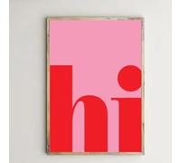 1 Affiche Murale Avec Lettres Rouges « Hi » Sur Fond Rose, Peinture Sur Toile, Impression Moderne De Bienvenue, Décoration De Salon Ou De Maison 40X50Cm Sans Cadre