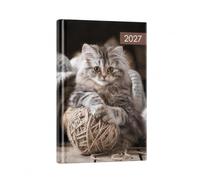 1 agenda semainier 2027 avec couverture rigide et ruban marque-page Motif chaton mignon Format A5 Agenda semainier avec planificateur annuel, notes et pages de référence 53,3 x 37,8 x 0,8 cm