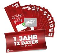 1 an, 12 dates - Le cadeau du temps commun - Cartes mensuelles à remplir soi-même avec autocollants à gratter - Surprise d'anniversaire et d'anniversaire pour homme, femme, partenaire, petite amie et
