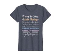 1 an de Mariage | Anniversaire de Mariage - Noces de Coton T-Shirt, Femme, Bleu Chiné, 3XL
