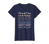 1 an de Mariage | Anniversaire de Mariage - Noces de Coton T-Shirt, Femme, Bleu Marine, S