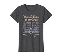 1 an de Mariage | Anniversaire de Mariage - Noces de Coton T-Shirt, Femme, Chiné Foncé, L