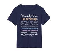 1 an de Mariage | Anniversaire de Mariage - Noces de Coton T-Shirt, Femme Grandes Tailles, Bleu Marine, 2X