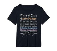 1 an de Mariage | Anniversaire de Mariage - Noces de Coton T-Shirt, Femme Grandes Tailles, Noir, 4X