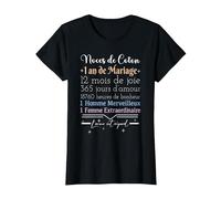 1 an de Mariage | Anniversaire de Mariage - Noces de Coton T-Shirt, Femme, Noir, M