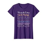 1 an de Mariage | Anniversaire de Mariage - Noces de Coton T-Shirt, Femme, Violet, L