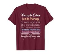 1 an de Mariage | Anniversaire de Mariage - Noces de Coton T-Shirt, Homme, Marron, XXL