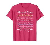 1 an de Mariage | Anniversaire de Mariage - Noces de Coton T-Shirt, Homme, Rouge Chiné, XXL