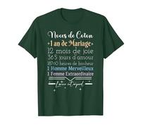1 an de Mariage | Anniversaire de Mariage - Noces de Coton T-Shirt, Homme, Vert Forêt, XXL