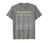 1 an de Mariage | Anniversaire de Mariage - Noces de Coton T-Shirt, Homme, Vert Kaki chiné, 3XL