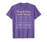1 an de Mariage | Anniversaire de Mariage - Noces de Coton T-Shirt, Homme, Violet Chiné, XXL