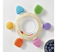 1 anneau de dentition mignon en silicone de qualité alimentaire - Jouet multicolore vibrant | Soulagement de la dentition, entraînement de préhension et cadeau de douche