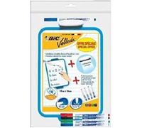 BIC Ardoise Velleda 19x26 cm – effacette + 5 feutres fins – Blanche, Bleus
