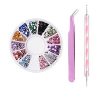 1 Assiette De Strass Pour Nail Art, 1 Stylo À Points, 1 Pince À Épiler, Accessoires De Nail Art, Mini Strass, Strass Plats, Adaptés À L'Art Du Visage Et À La Décoration Des Ongles.