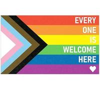 1 autocollant drapeau arc-en-ciel Pride pour Gay Pride, 12,7 x 7,6 cm, autocollant drapeau arc-en-ciel, « Everyone is Welcome Here », affiche pour défilés de fierté, festival, décoration de fête,