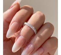 1 bague avec double rangée de zircons autour de l'ensemble de la bande, bijoux pour femmes, bijoux fins pour femmes, vie quotidienne, rendez-vous galant, décoration pour bal de fin d'année