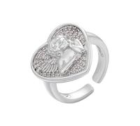 1 bague en forme de cœur avec ange, cupidon pour femme, couleur dorée, bague épaisse, Pierre