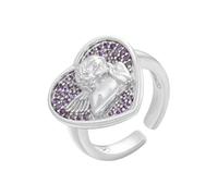 1 bague en forme de cœur avec ange, cupidon pour femme, couleur dorée, bague épaisse, Pierre