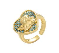 1 bague en forme de cœur avec ange, cupidon pour femme, couleur dorée, bague épaisse, Pierre
