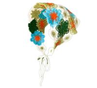 1 bandana au crochet, bandeau, bandeau vintage, à fleurs crochetées, foulard, style rural, foulard triangulaire, bandeau bohème, pour femmes et filles, bleu vert