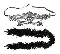 1 bande de plumes noires et 1 masque pour les yeux en dentelle, boa en plumes, bandes de python en plumes noires, convient pour les fêtes d'anniversaire, les festivals et l'utilisation quotidienne