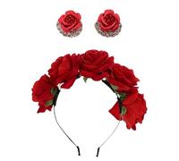 1 Bandeau, 1 Paire De Boucles D'Oreilles, Bandeau À Fleurs, Bandeau Rose Rouge, Bandeau De Mariée, Bandeau Rouge, Bandeau À Fleurs Pour Femme, Bandeau De Fête D'Anniversaire Pour Fille.
