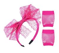 1 Bandeau À Nœud En Dentelle Avec 1 Paire De Gants En Maille, Accessoires Pour Cheveux Fluo Pour Filles, Bandeau Des Années 80, Joli Bandeau À Nœud, Adapté Pour Les Fêtes, Spectacles Sur Scène.