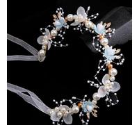 1 bandeau à perles et fleurs pour femme - Accessoire pour fête, mariage, demoiselle d'honneur, bleu