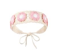 1 bandeau au crochet pour femme - Fait à la main - Bandeau creux en fil creux - Bandana vintage pour femme - Fait à la main - Bandeau bohème - Largeur : 6 cm - Fleurs blanches et roses A