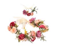 1 bandeau couronne de fleurs avec 1 bracelet floral, accessoire de cheveux elfe, accessoire pour cheveux de mariée, convient pour les anniversaires, mariages, fêtes de fin d'année
